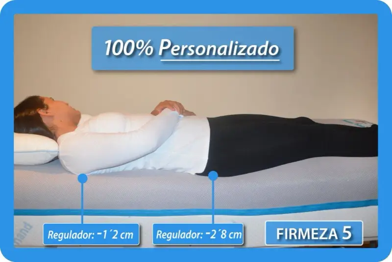 Demostración de como dormir de lado correctamente en un colchón 100% personalizado, con reguladores de firmeza.